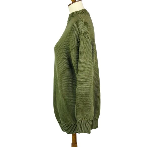 L’Academie Olive Green Mock Neck Wool Blend Chunky Knit Tunic Sweater Women XS - Picture 3 of 10
